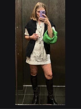 DL1961 White Short-Sleeve Shirt Mini Denim Dress with Belt